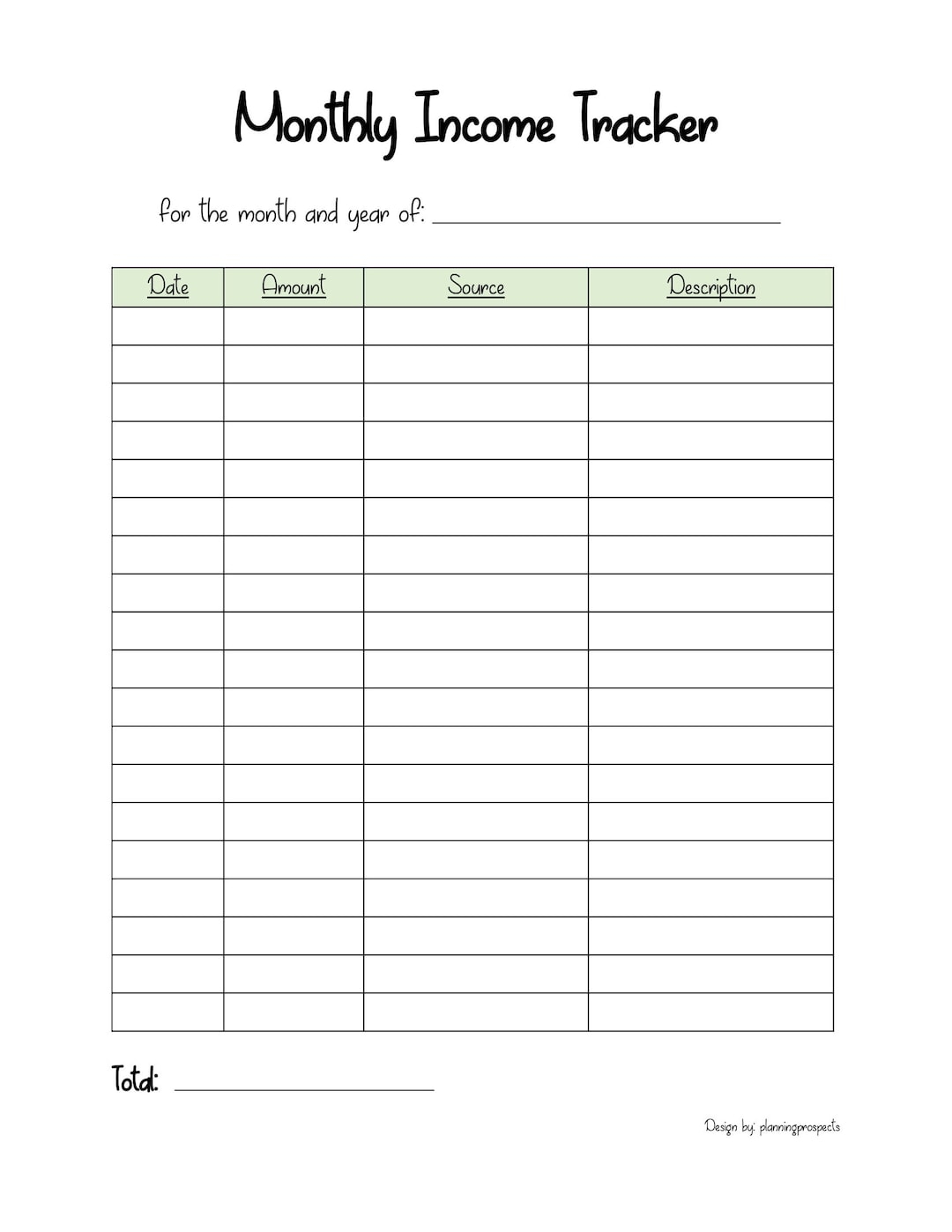 Monthly Income Tracker Printable Etsy