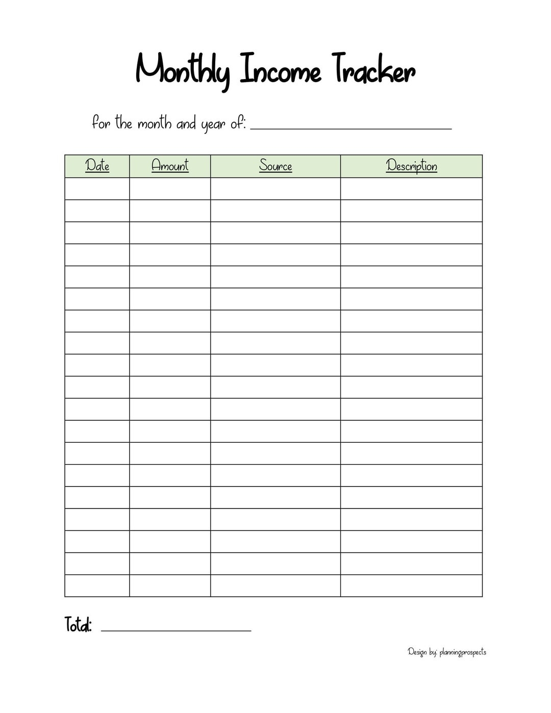 Monthly Income Tracker Printable Etsy