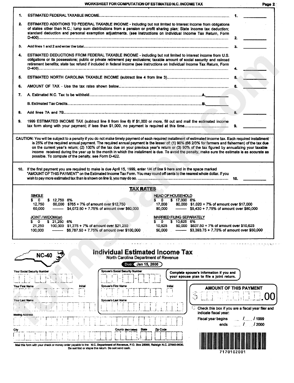 North Carolina State Tax Form Printable Printable Forms Free Online