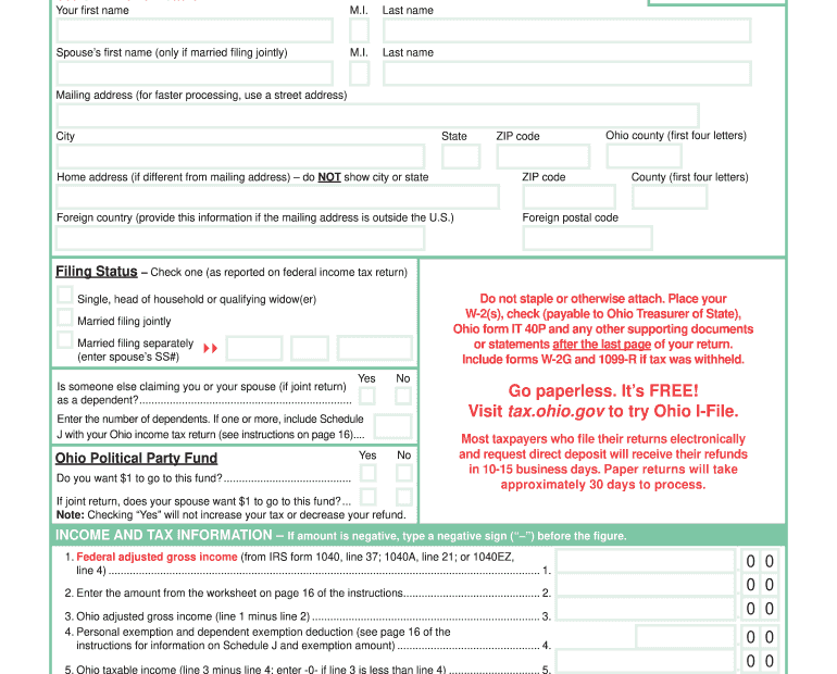 Ohio State Income Tax Form Printable Printable Forms Free Online