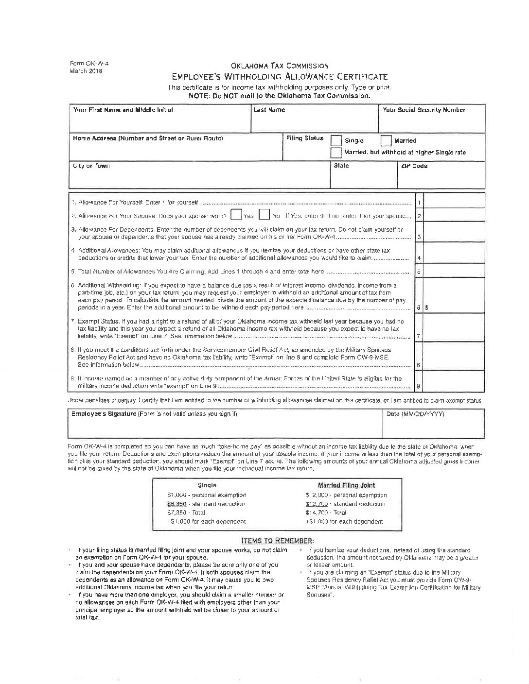 Oklahoma State Tax Withholding Form 2023 Printable Forms Free Online