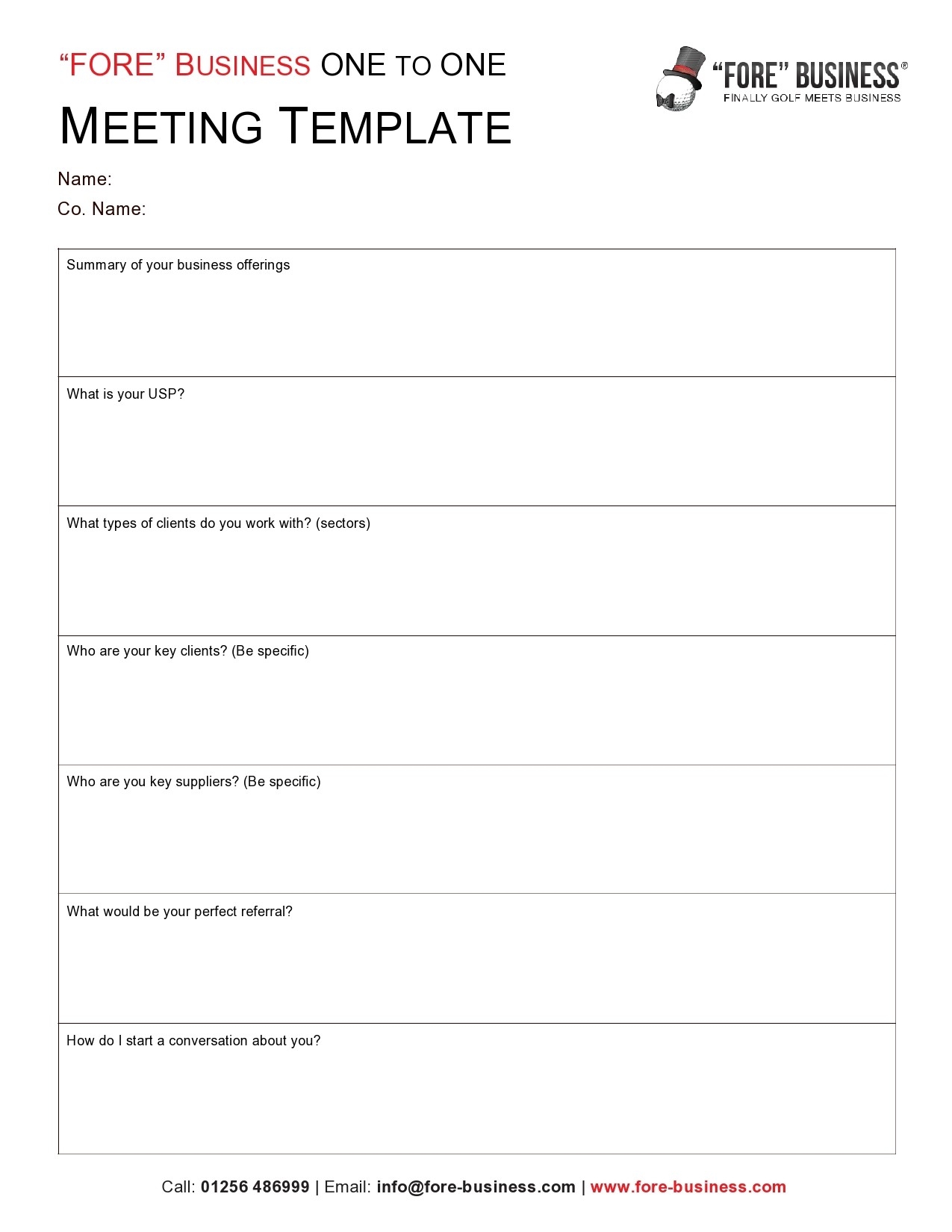 One To One Meeting Template Word