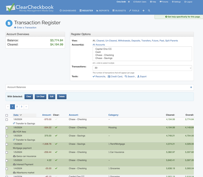 Online Checkbook Register Budgets And Money Management Tools 
