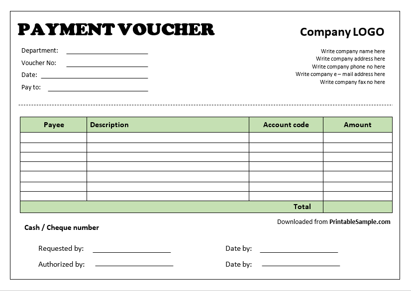 Payment Voucher Template 18 Printable Samples