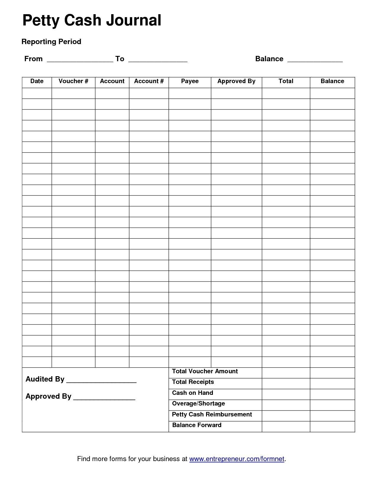 Petty Cash Accounting Journal Template Bizmanualz Free Printable 