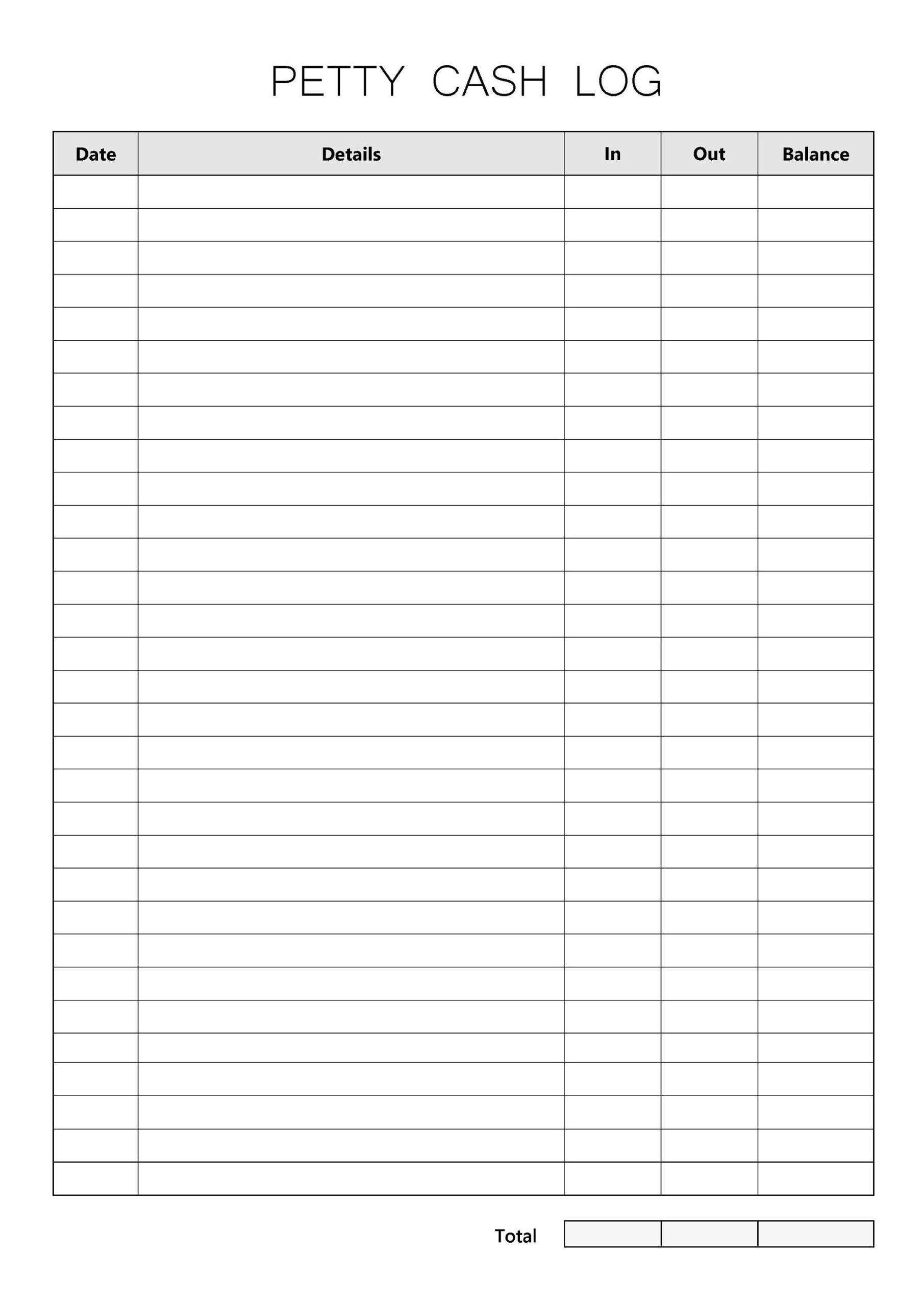 Petty Cash Ledger Printable Cash Flow Sheet Petty Cash Log Template 