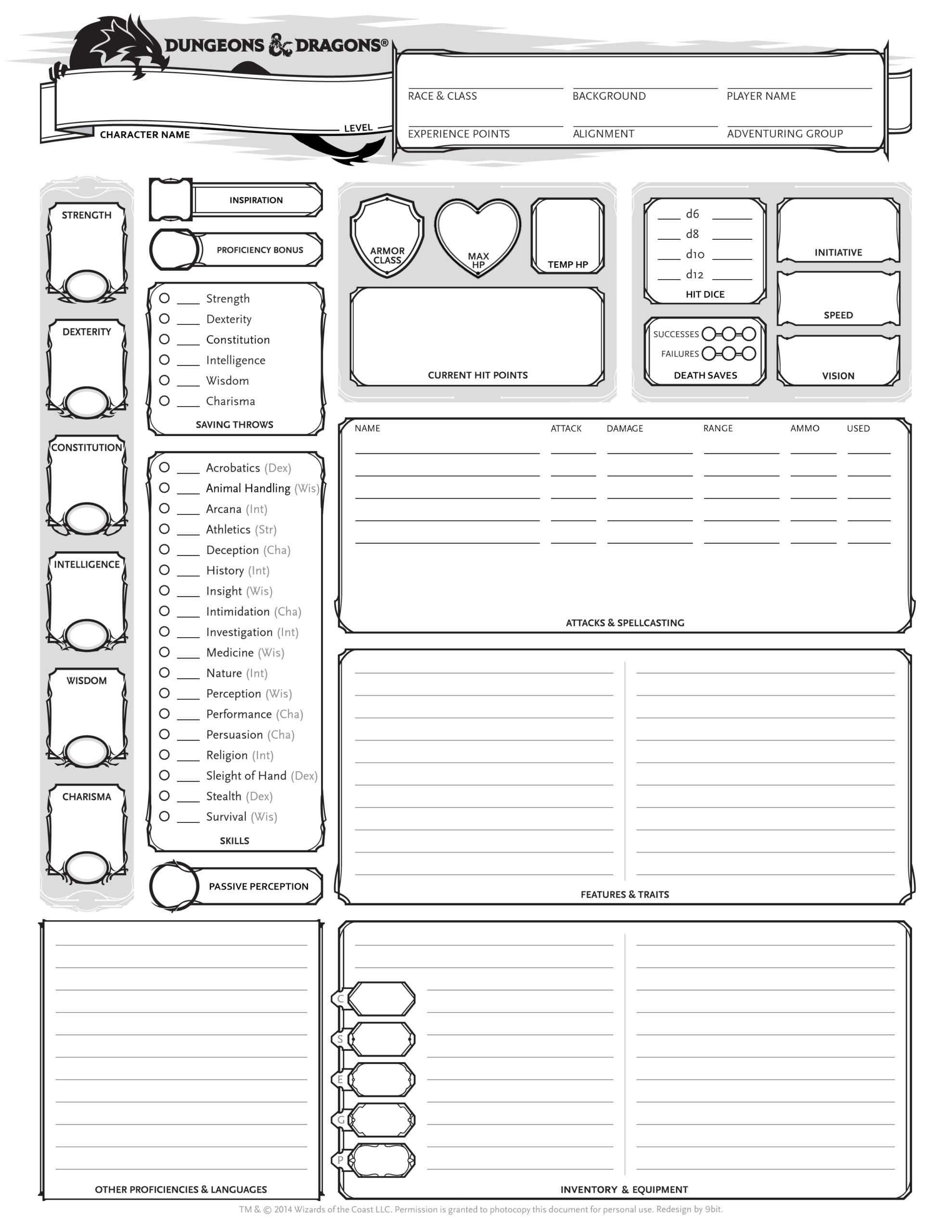 Printable 5E Character Sheet