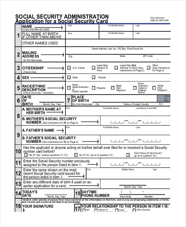 Printable Application For Social Security Printable Application