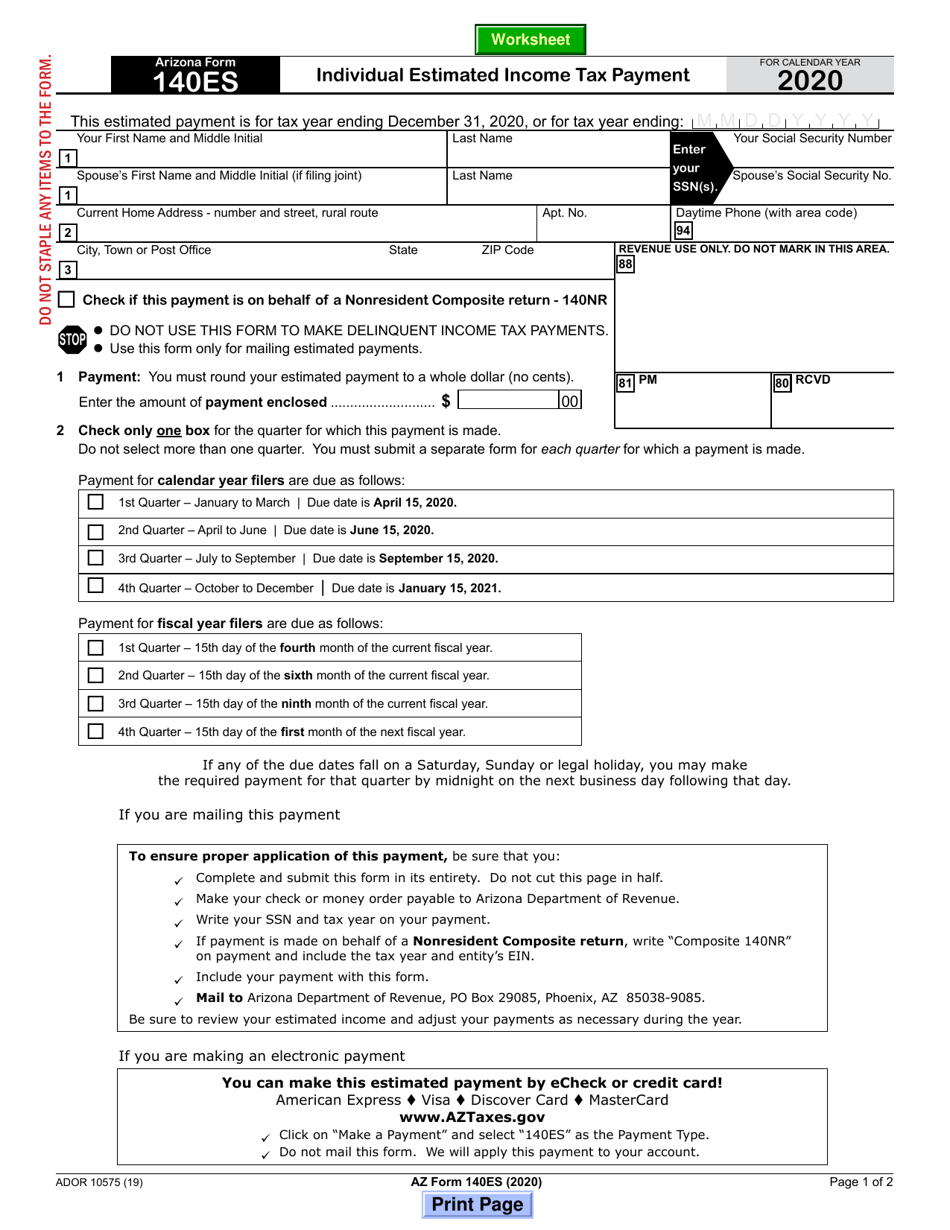Printable Arizona Tax Form 140 Printable Forms Free Online