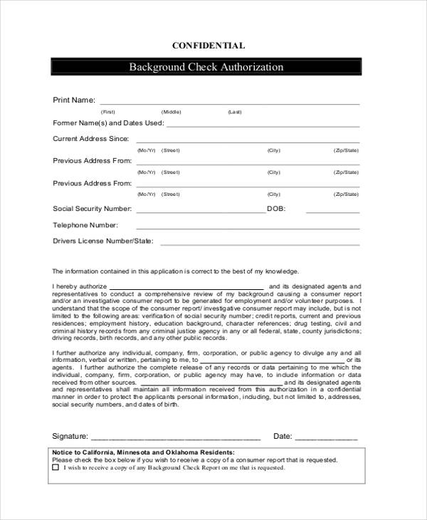 Printable Background Check Authorization Form Template Printable 