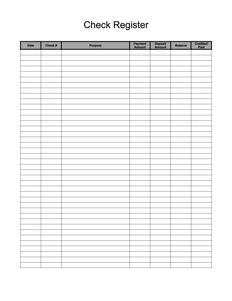 Printable Blank Check Register Form
