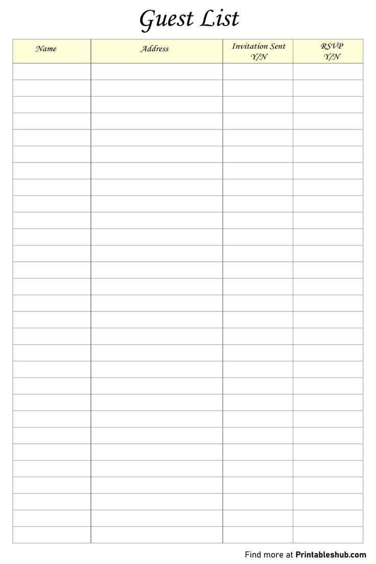 Printable Blank Guest List Templates
