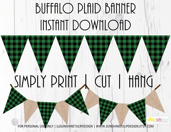 Printable Buffalo Plaid Banner Plain Green And Black Buffalo Check 