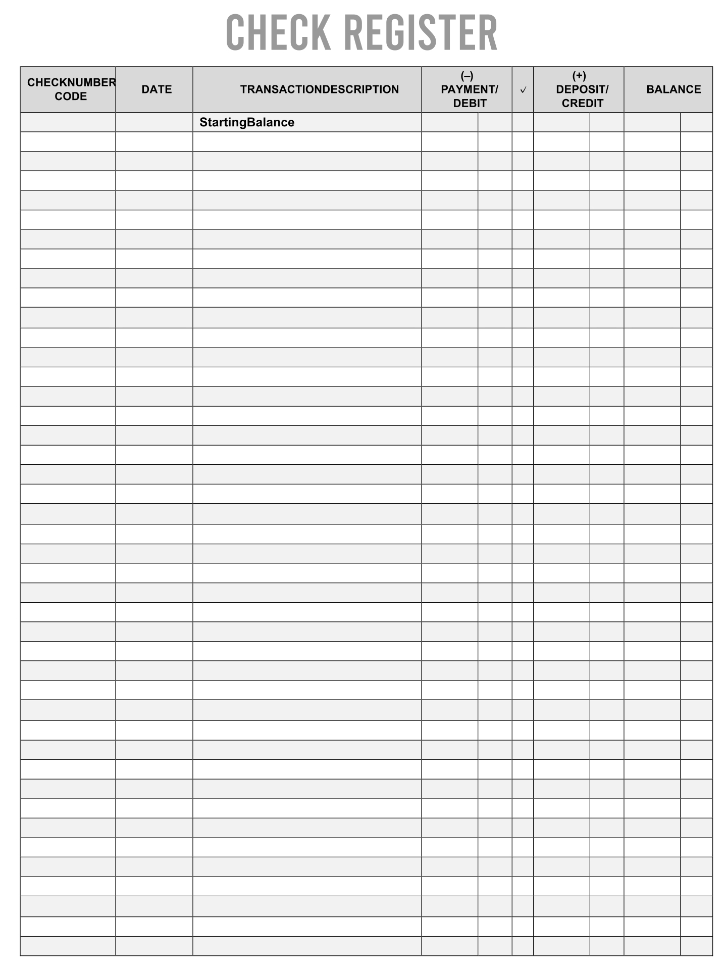 Printable Business Check Register
