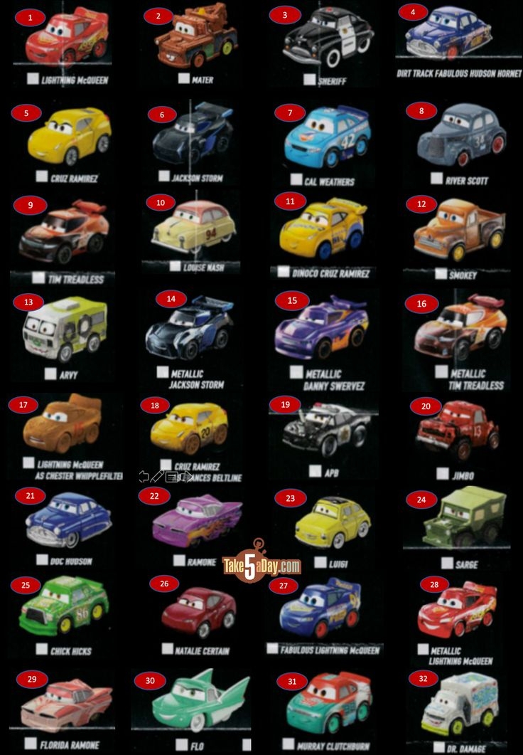 Printable Cars Mini Racers Checklist