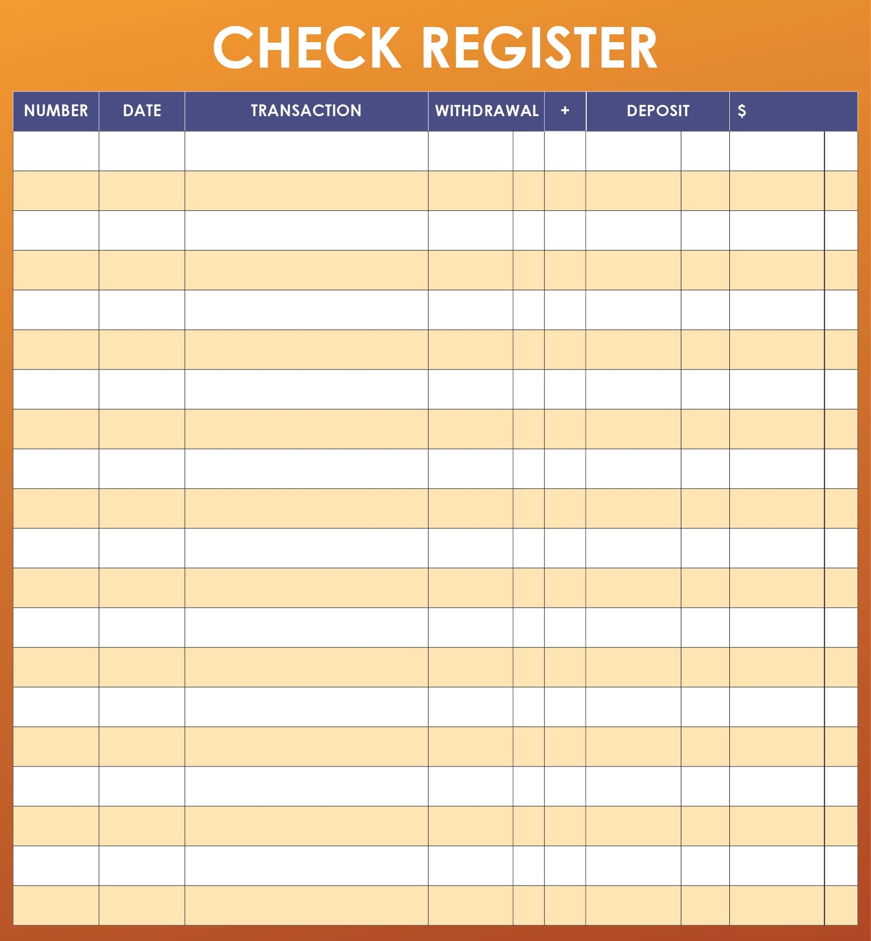 Printable Check Book Register