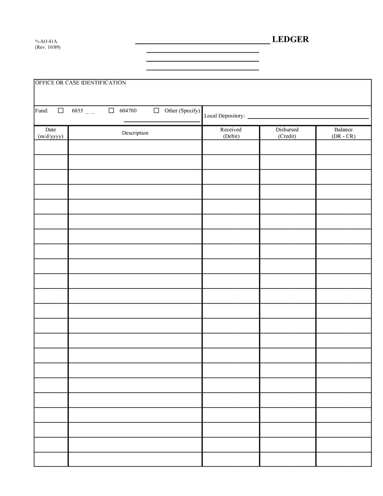 Printable Check Ledger