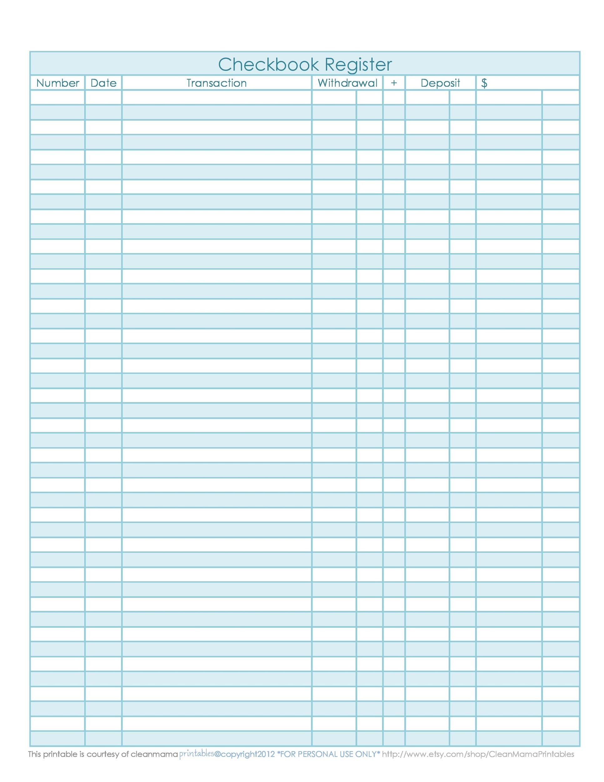 Printable Check Ledger