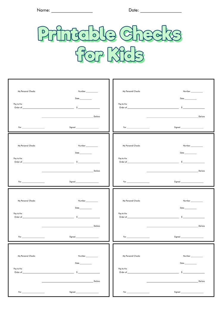 Printable Checks For Practice Learning