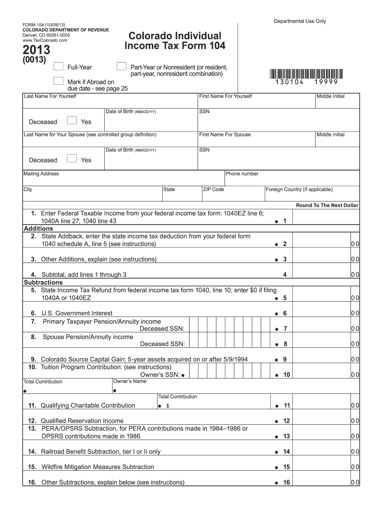 Printable Colorado Income Tax Form 104 Printable Forms Free Online