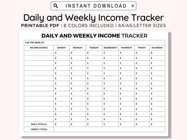 Printable Daily And Weekly Income Tracker PDF For Small Business