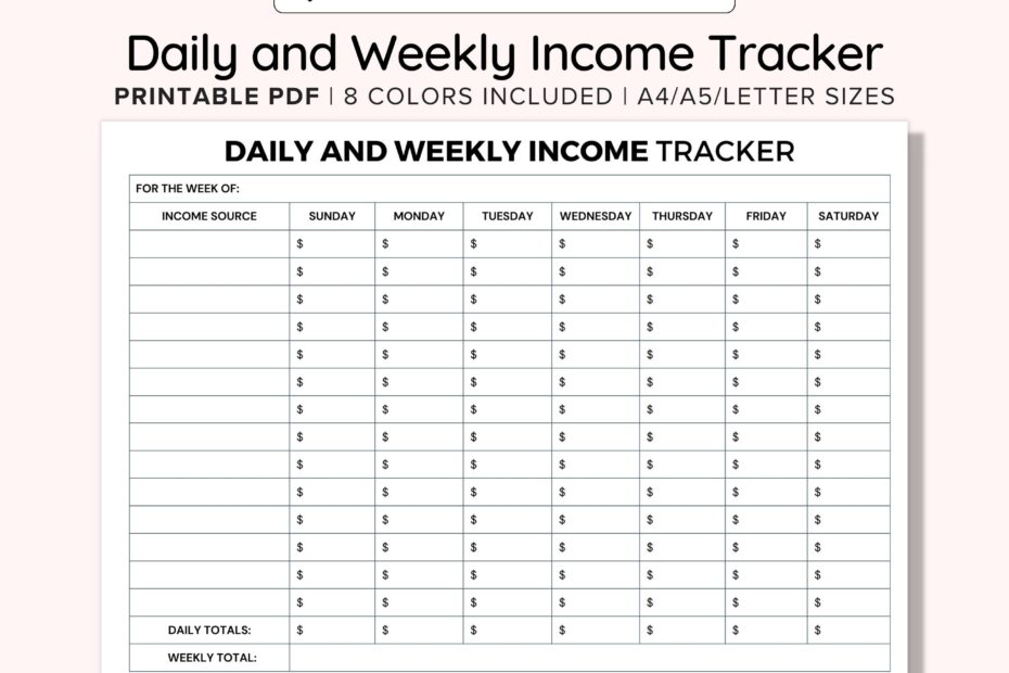Printable Daily And Weekly Income Tracker PDF For Small Business
