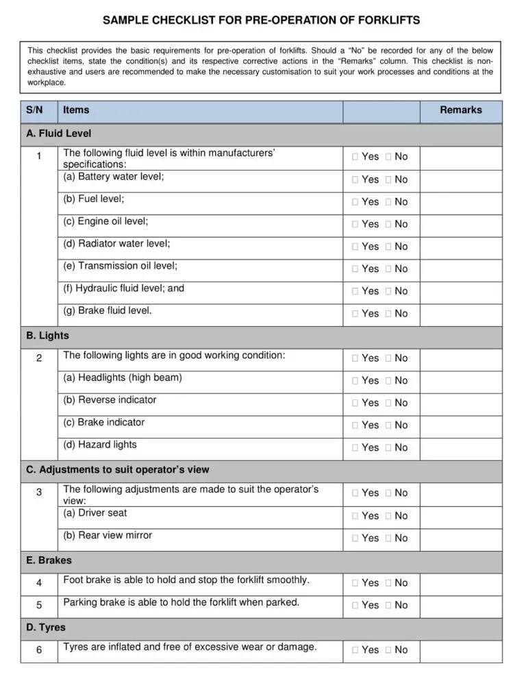 Printable Daily Forklift Inspection Checklist Printable Templates 