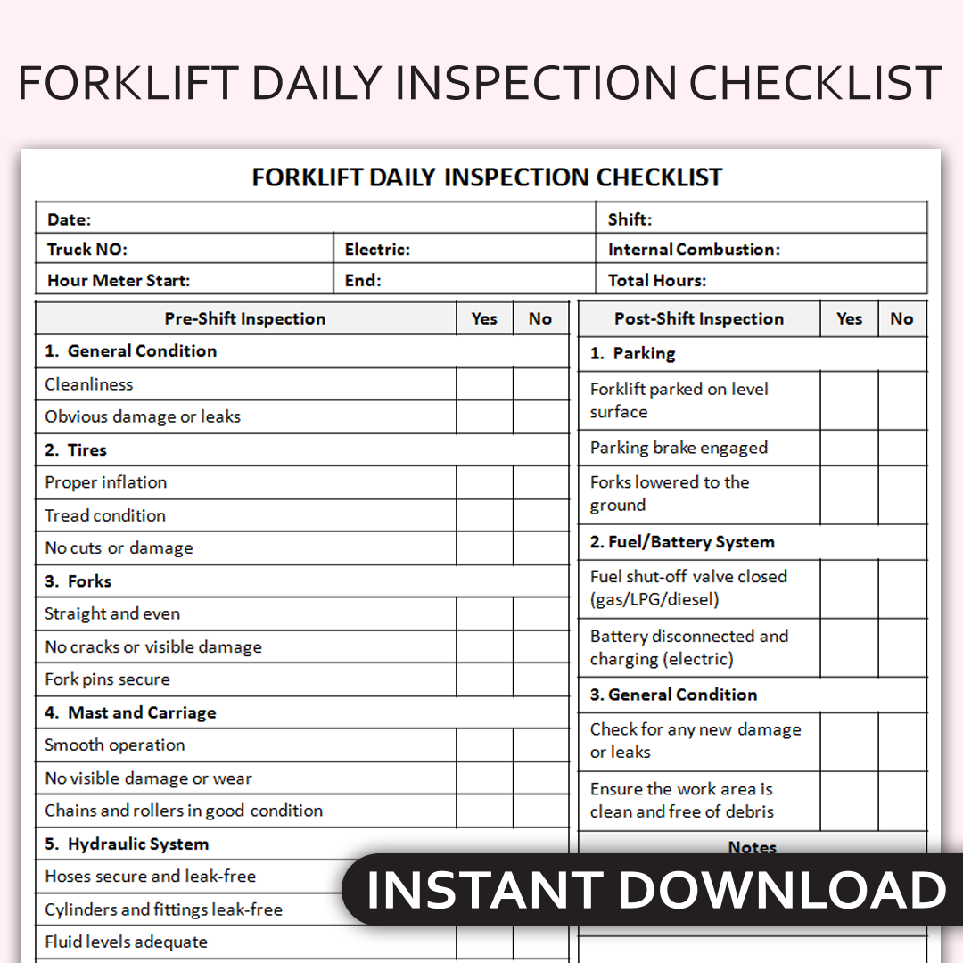 Printable Daily Forklift Inspection Checklist Printable Templates 