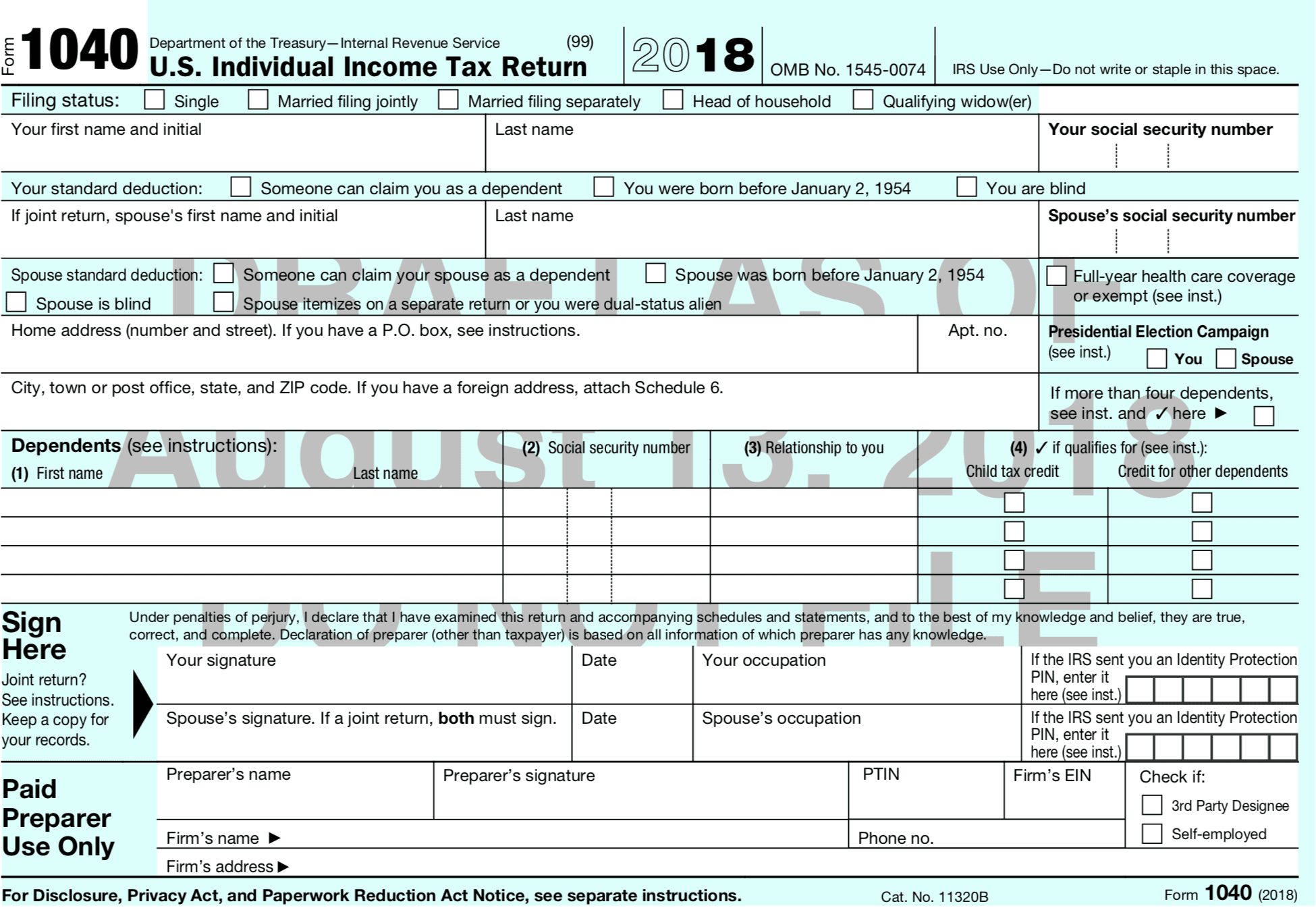 Printable Form Forv2018 Fed Tax Filing Printable Forms Free Online