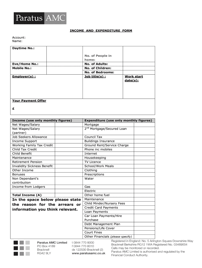 Printable Income And Expenditure Form Template Uk Printable Forms 