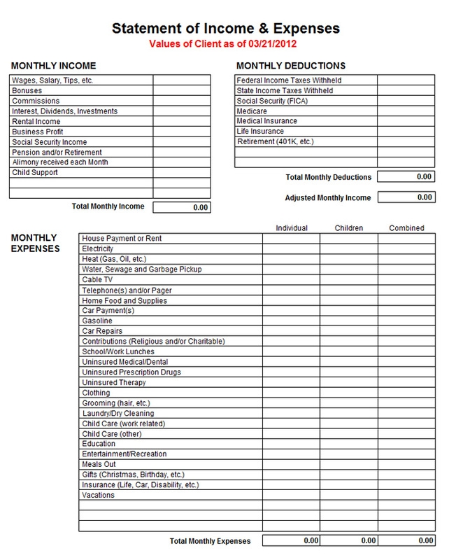 Printable Income And Expense Form Db excel