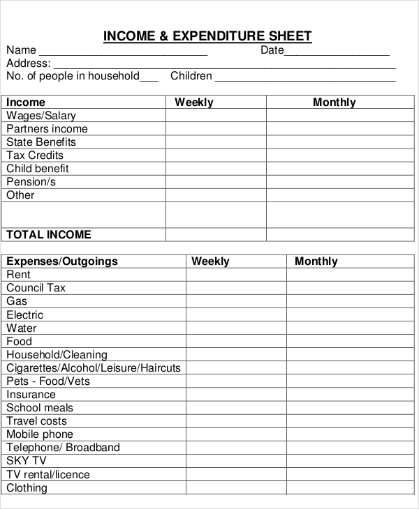 Printable Income And Expense Template Ponasa