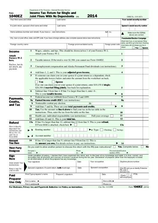 Printable Income Tax Forms 1040ez Printable Forms Free Online