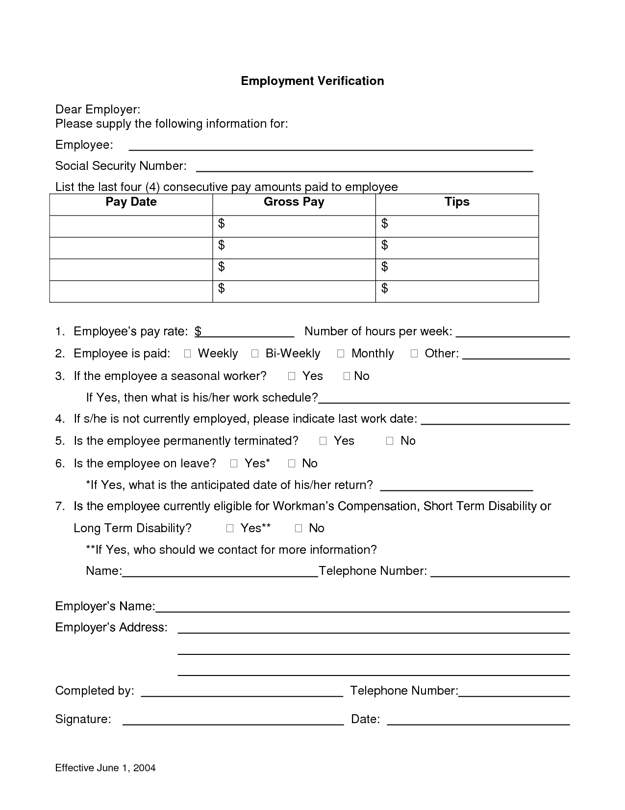 Printable Income Verification Form Printable Forms Free Online