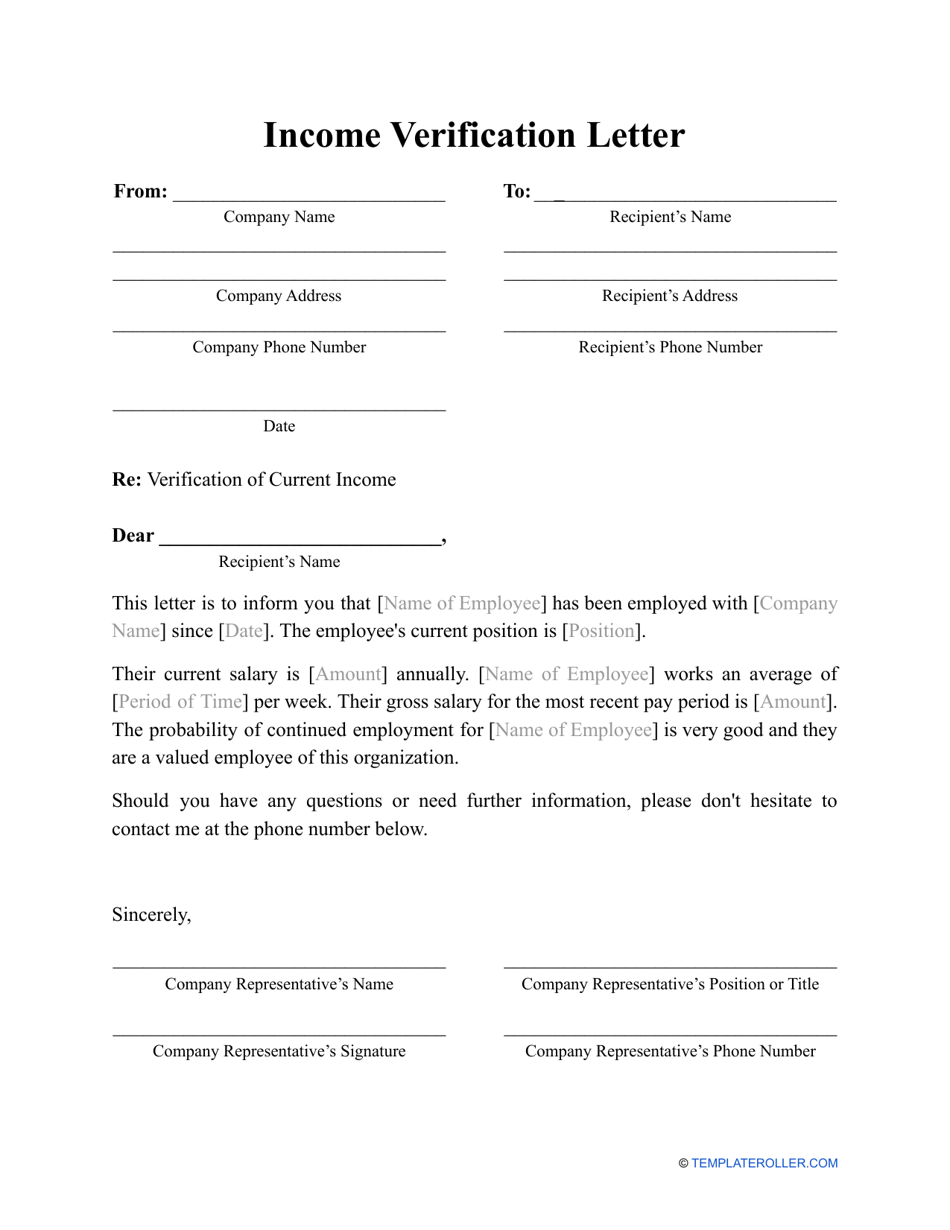 Printable Income Verification Form Template Printable Forms Free Online
