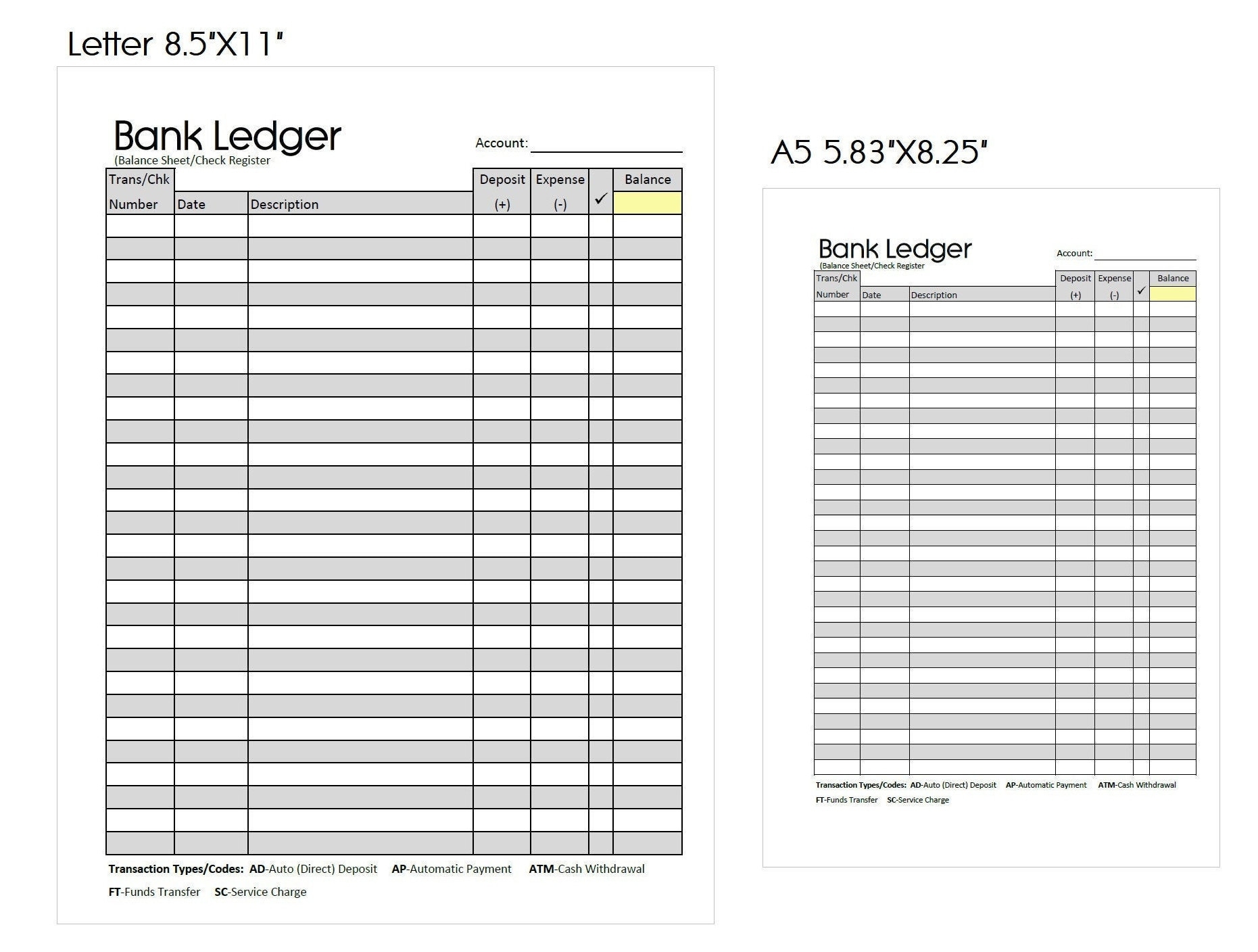 Printable Minimalist Bank Ledger Check Register Balance Etsy Espa a