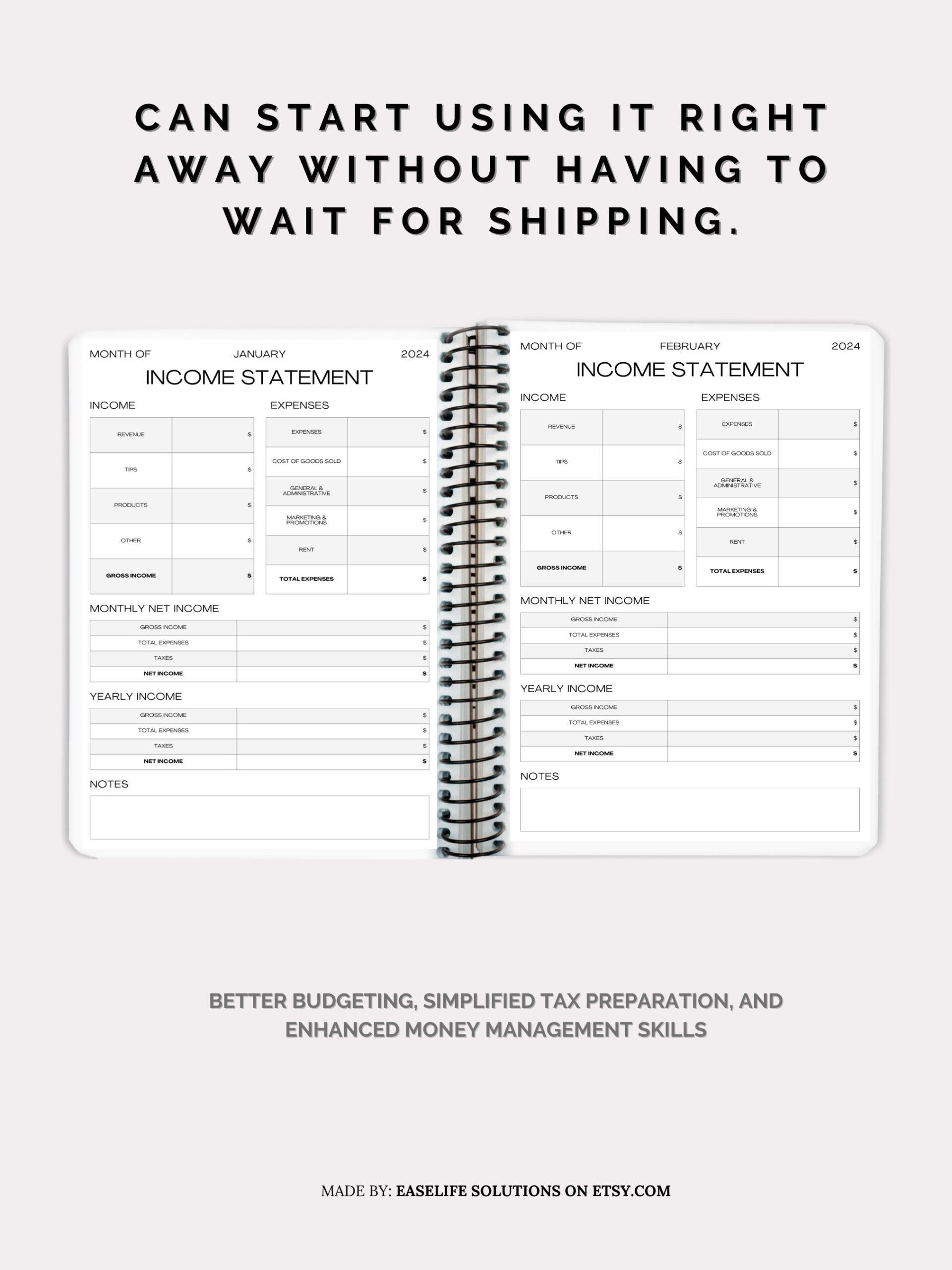 Printable Monthly Income Statement Tracker Income Expense Tracker 