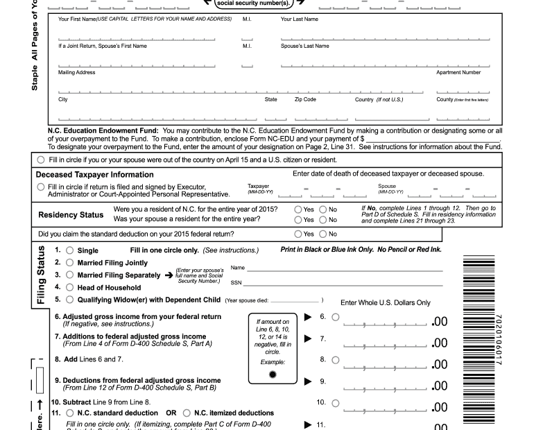 Printable Nc State Income Tax Forms Printable Forms Free Online