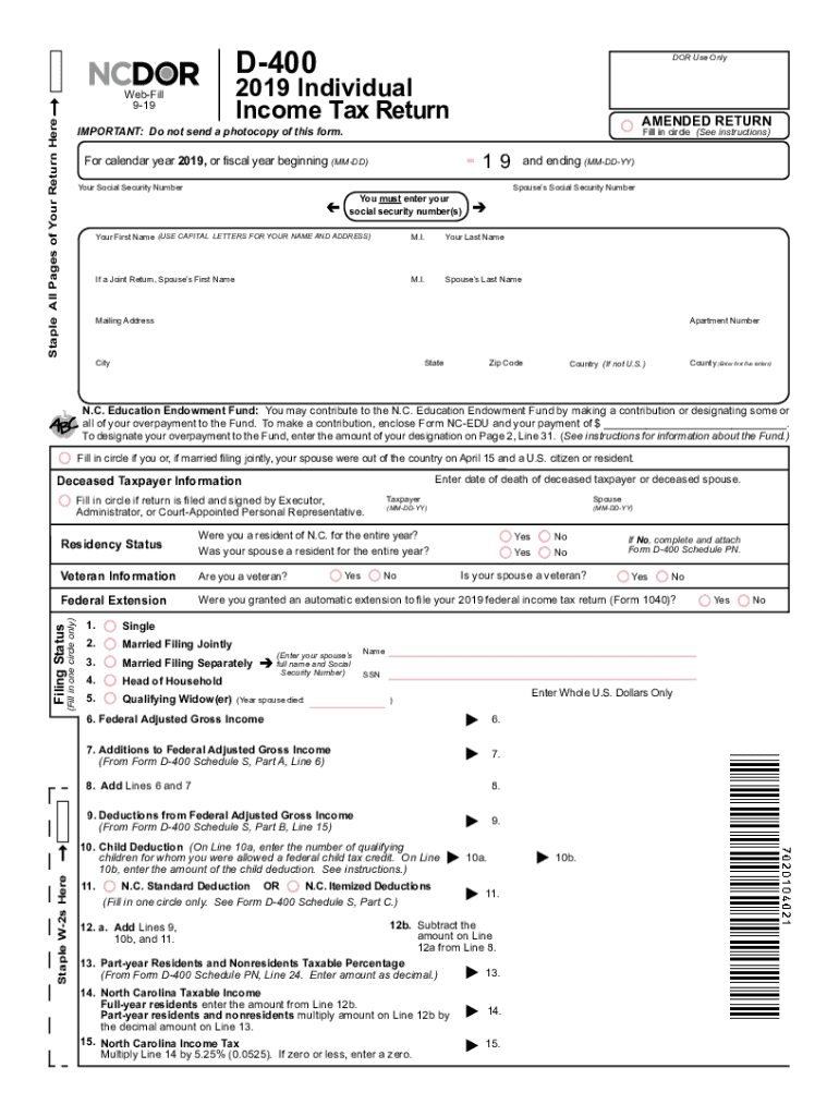 Printable Nc Tax Form D 400 Printable Forms Free Online