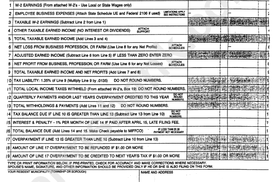 Printable Pa Local Income Tax Return Form Printable Forms Free Online