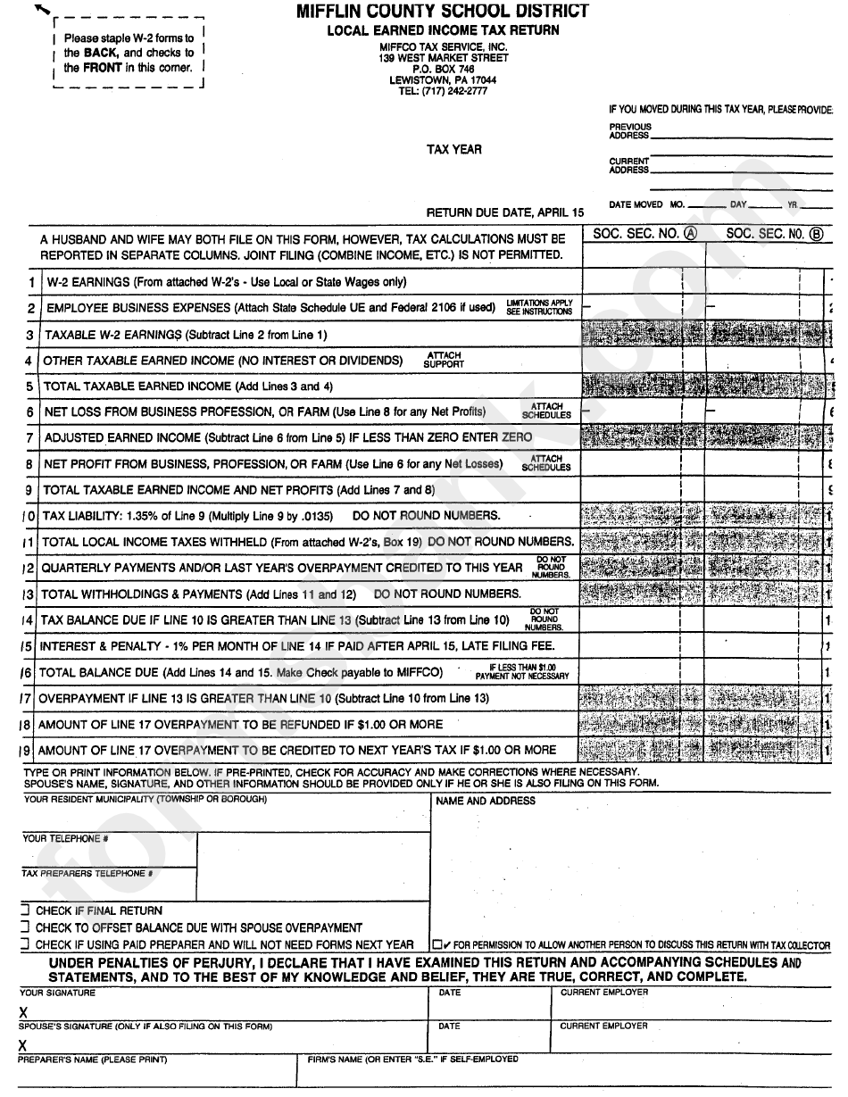 Printable Pa Local Income Tax Return Form Printable Forms Free Online