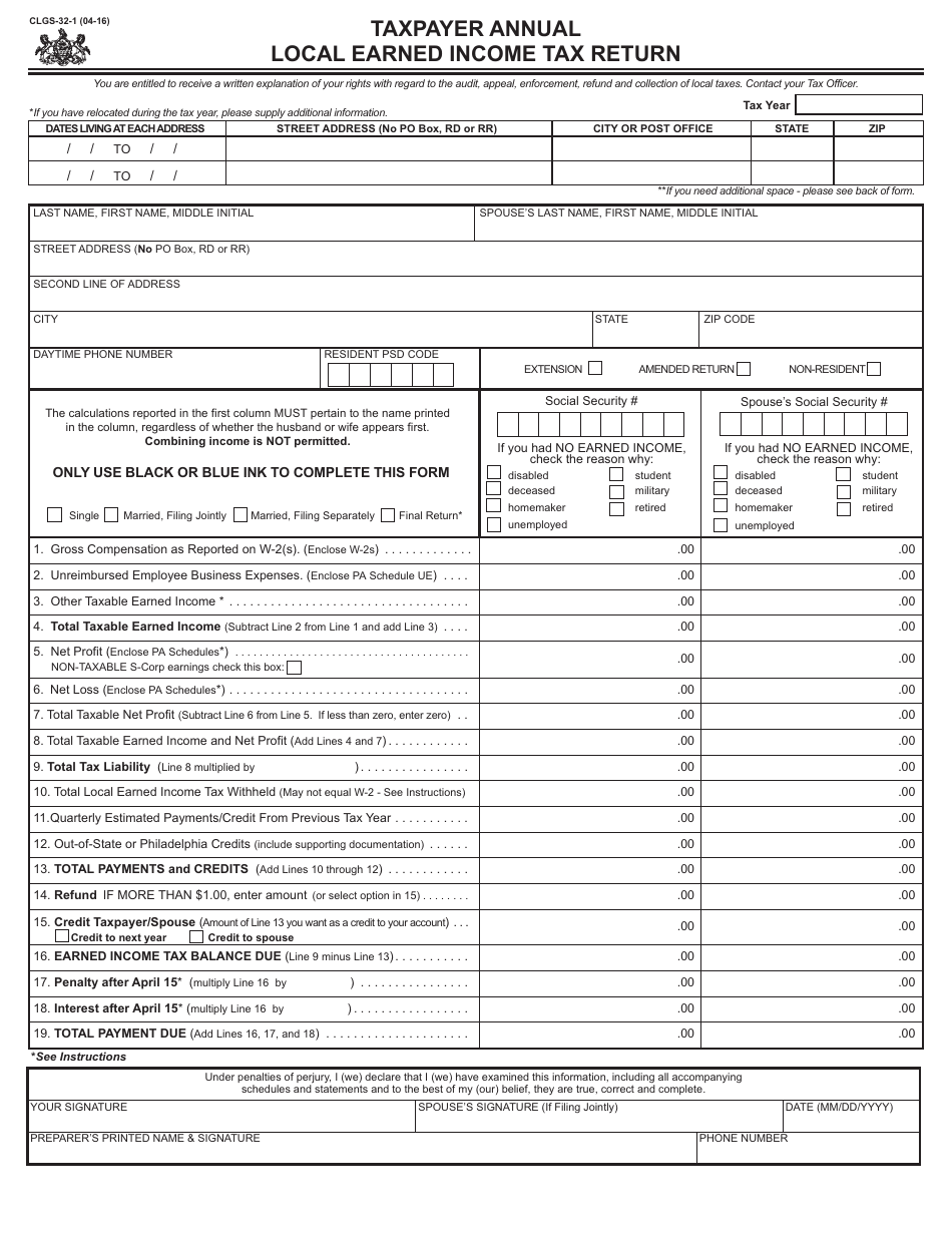 Printable Pa Local Income Tax Return Form Printable Forms Free Online