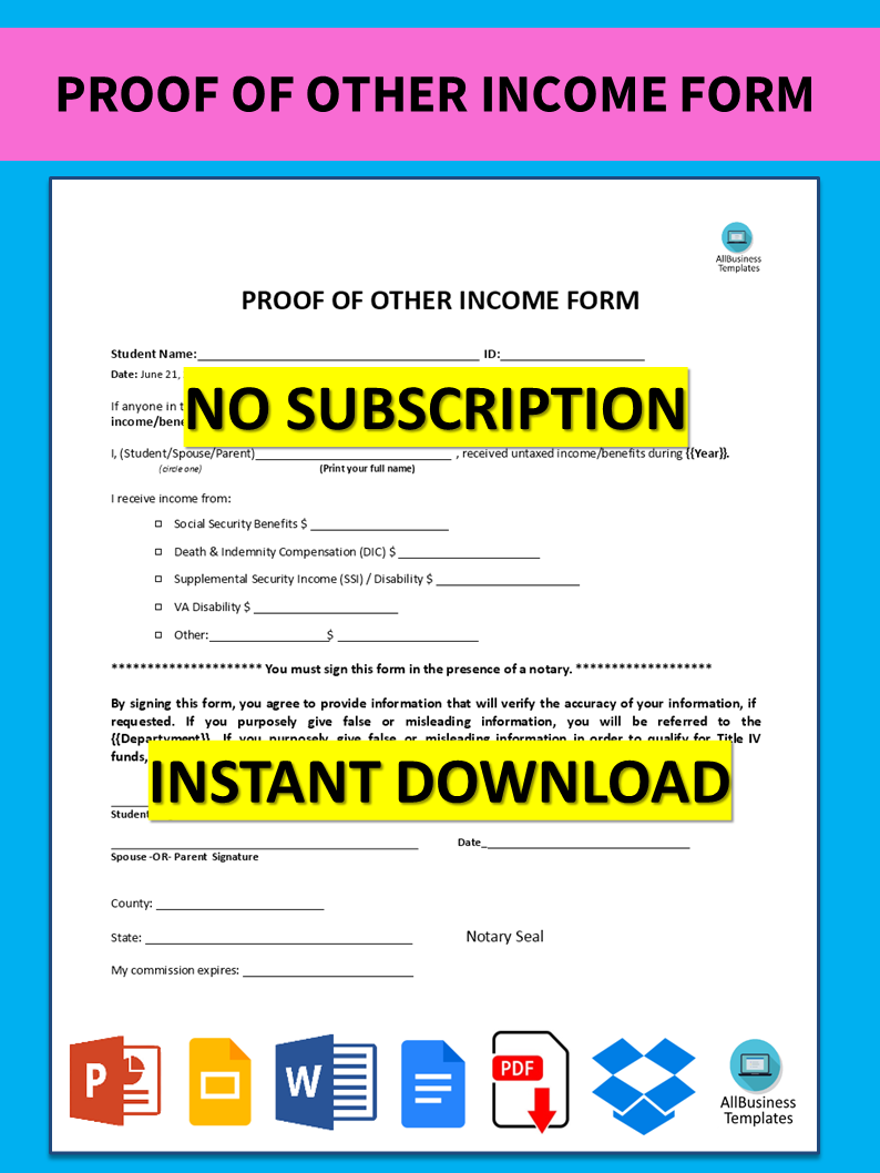 Printable Proof Of No Income Form Printable Forms Free Online