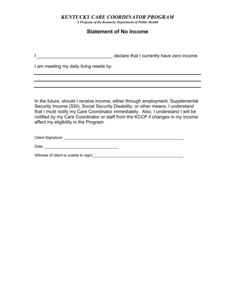 Printable Proof Of No Income Form Printable Forms Free Online