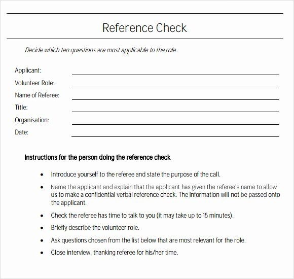 Printable Reference Check Form Template Printable Forms Free Online