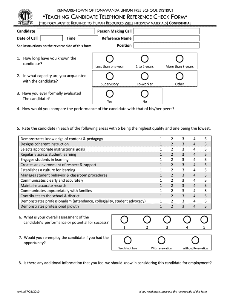 Printable Reference Check Form Template Printable Forms Free Online