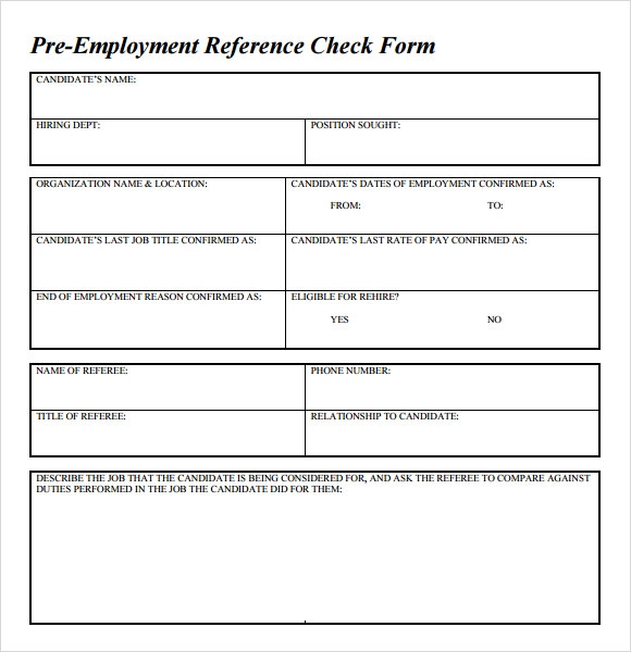 Printable Reference Check Form Template Printable Templates