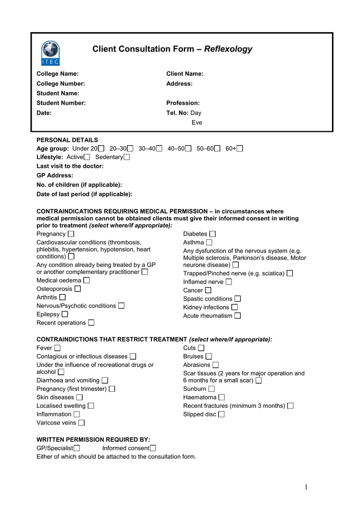 Printable Reflexology Consultation Form Free Printable Forms Free Online