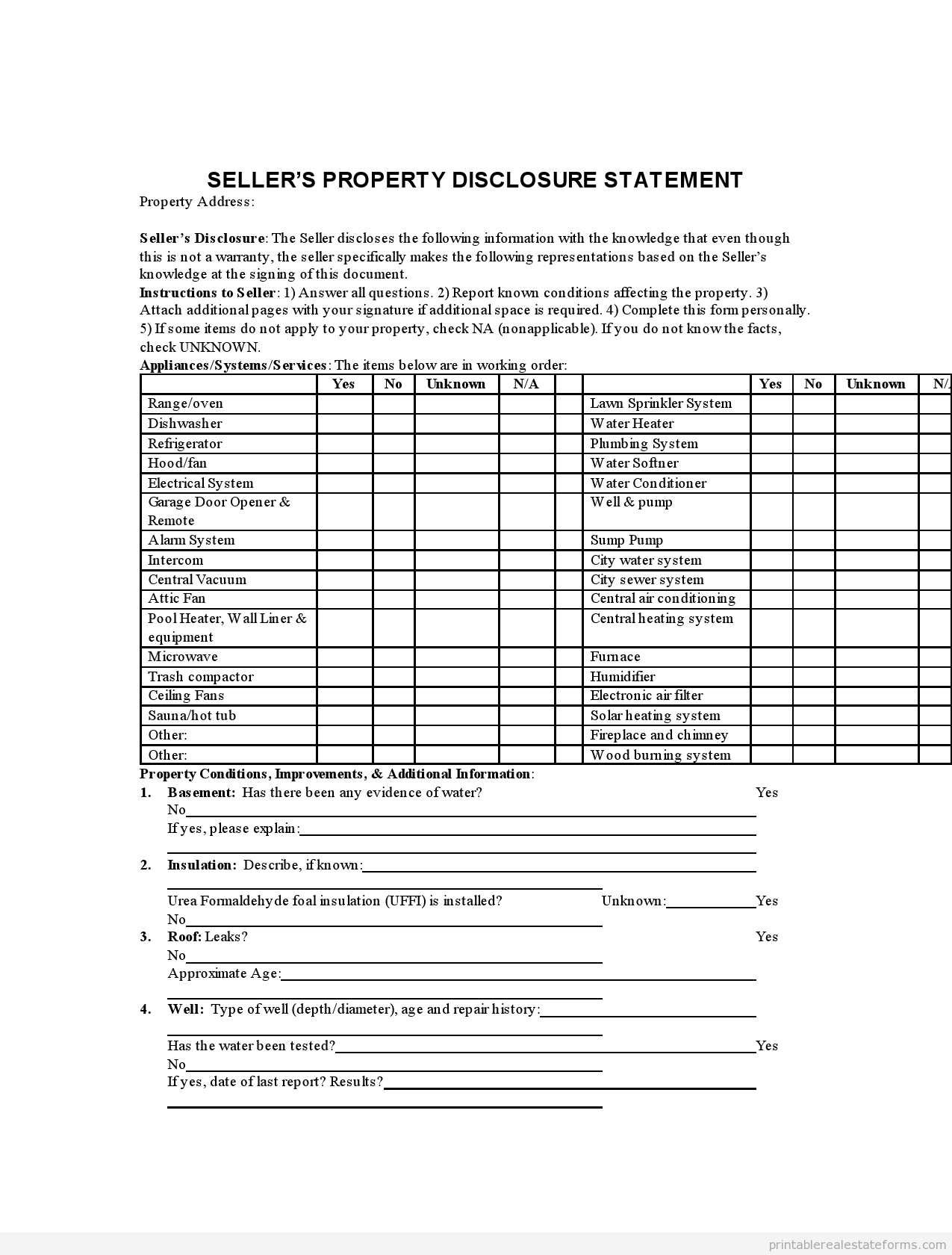 Printable Sellers Disclosure Washington Form Printable Forms Free Online