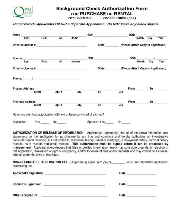 Printable Tenant Background Check Form Printable Forms Free Online